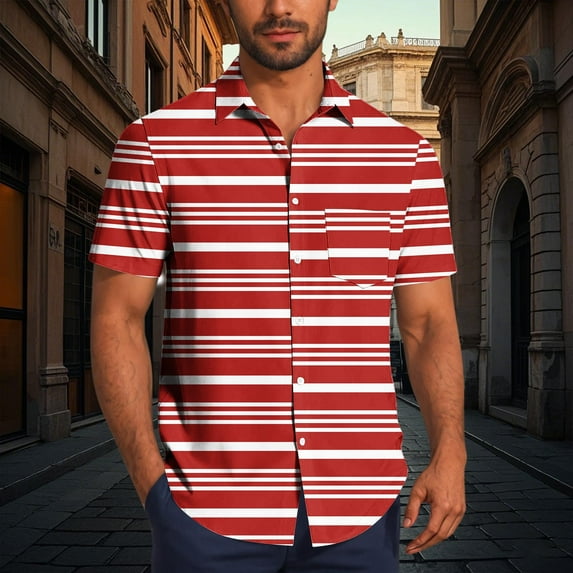 Awdenio Men's T-Shirts Striped Casual Short Sleeve Button Down Summer Beach Shirt Tropical Hawaiian Shirts