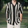 thumbnail image 1 of Awdenio Men's T-Shirts Striped Crochet Button Down Shirts Hollow Out Half Sleeve Collared Knit Tops, 1 of 7