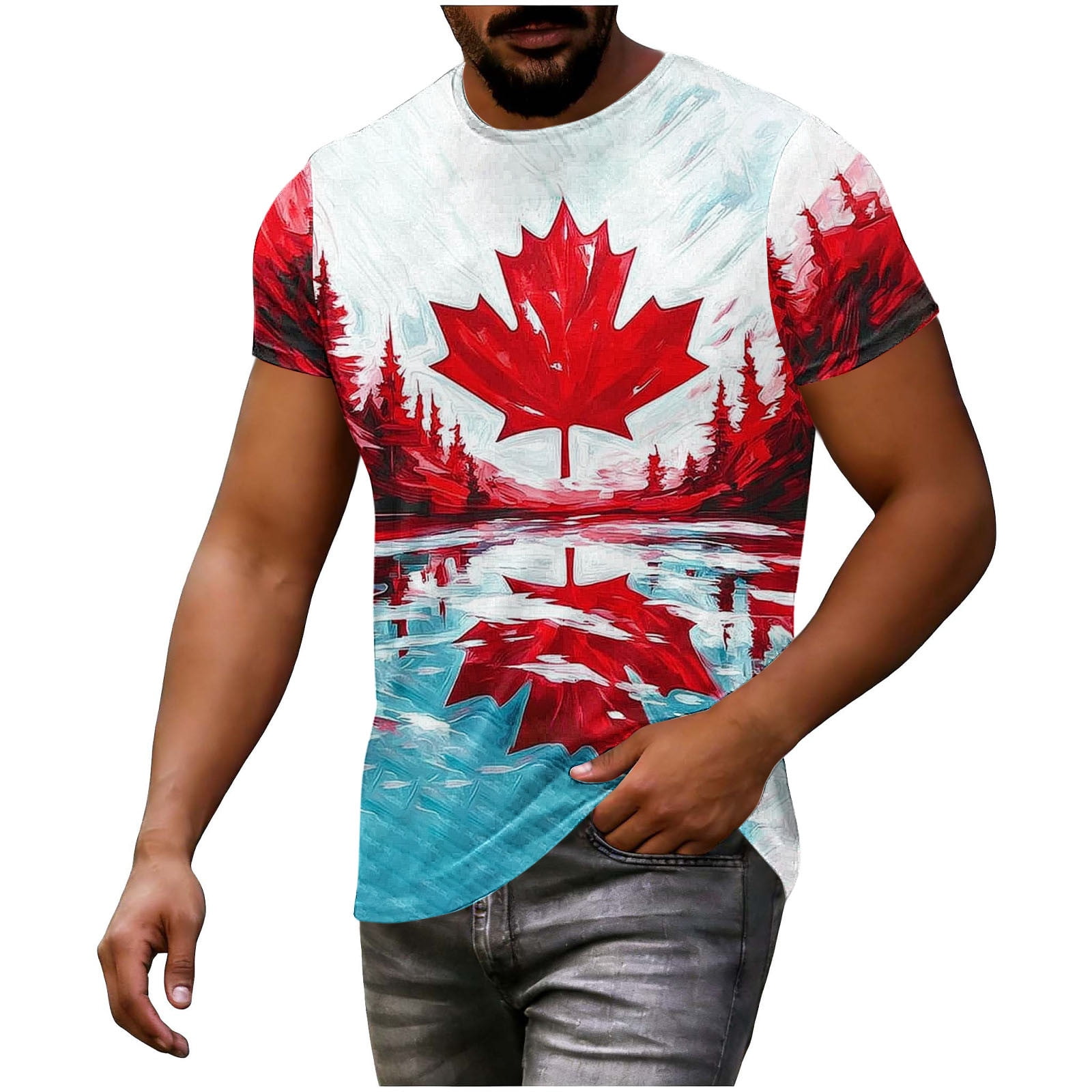 Awdenio Men's T-shirts Canadian Flag T-Shirt Canada Pride Maple Leaf ...