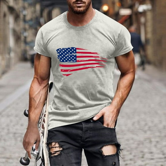 Awdenio Men's T-shirts Casual Summer Button Down T Shirts Short Sleeve Patriotic America Flag Graphic Tees