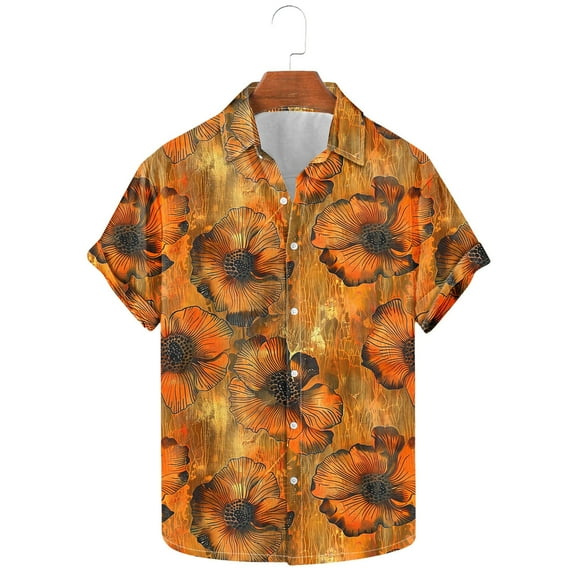 Awdenio Men's T-shirts Short Sleeve Casual Printed Button Down Tropical Shirt Summer Holiday Beach Hawaii Shirts,Size S