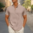thumbnail image 1 of Awdenio Men's T-shirts Short Sleeve Linen Henley Shirts Casual Button Down Shirt Summer Beach Wear with Pocket, 1 of 7