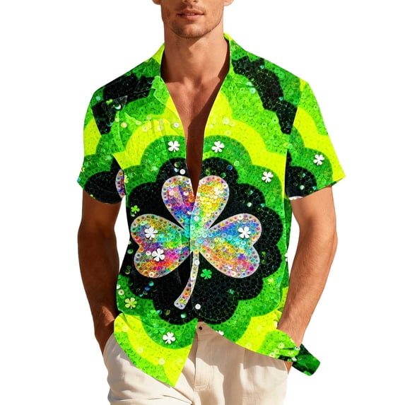 Awdenio Men's T-shirts Summer Beach Casual Short Sleeve Button Down Shirts Novelty Print Beach Shirts