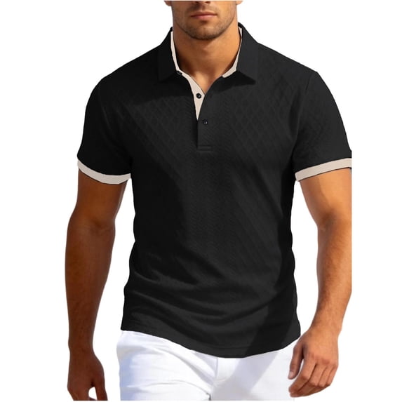 Awdenio Men's T-shirts Textured Knit Collared Contrast Color Loose Fit Stretchy Golf Shirts