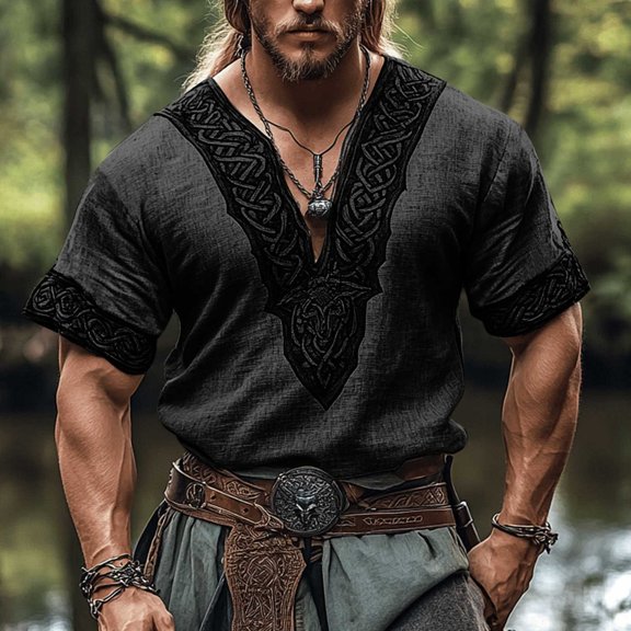 Awdenio Men's T-shirts V Neck Short Sleeve Vintage Print Fitness Shirts Casual Beach Top