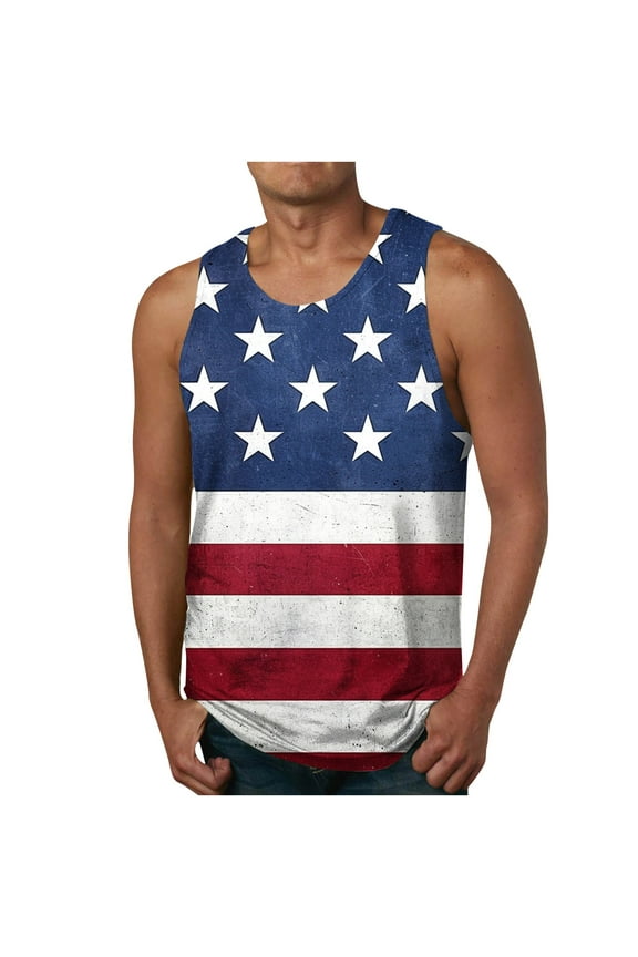 Men's Tank Top Independence Day Print Casual Sports Sleeveless Round Neck T-shirt Tank Top Perfect for Gym, Fitness, Sports,Multicolor,5XL