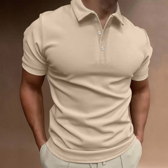 Awdenio Men's Tops, Tees & Shirts , Men Casual Solid Turndown Pullover Button Short Sleeve Blouse Tops