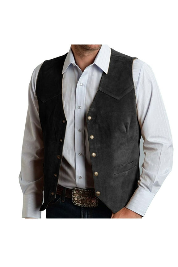 Awdenio Men's Western Cowboy Suit Vest Slim Fit Faux Suede Leather Dress Vests Waistcoat for Wedding