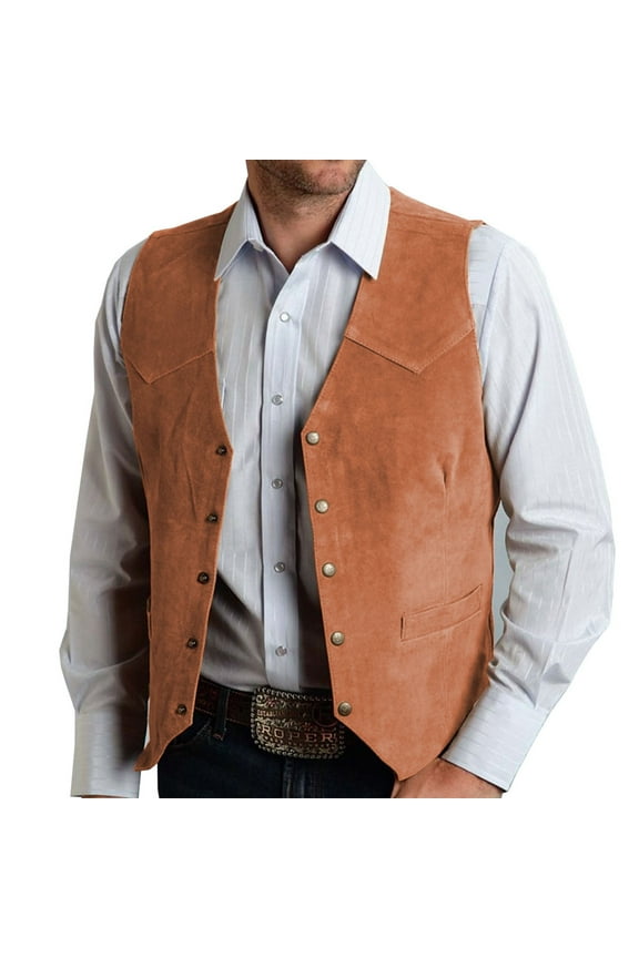 Awdenio Men's Western Cowboy Suit Vest Slim Fit Faux Suede Leather Dress Vests Waistcoat for Wedding