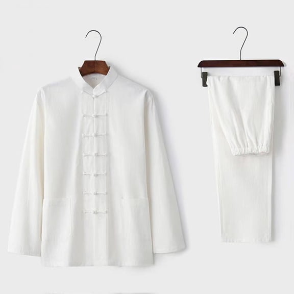 Awdenio Mens 2 Piece Summer Outfit Chinese Traditional Zen Meditation Suit Martial Arts Kung Fu Clothes Morning Exercises Outfit