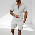 thumbnail image 1 of Awdenio Mens 2 Piece Zip Tracksuit Short Sleeve Print Shirt and Shorts Sets Summer Outfits for Men, 1 of 6