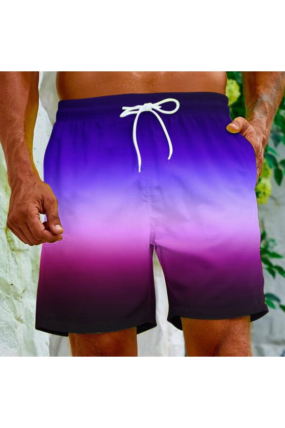 Mens Athletic Shorts Swim Trunks Short Gradient Quick Dry Swim Shorts Summer Bathing Suit with Pocket Swimwear