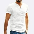 thumbnail image 1 of Awdenio Mens Baggy Cotton And Linen Solid Short Sleeve V-Neck T- Tops Blouse Breathable and Comfortable Basics for All Seasons - Solid Color Regular Fit, 1 of 1