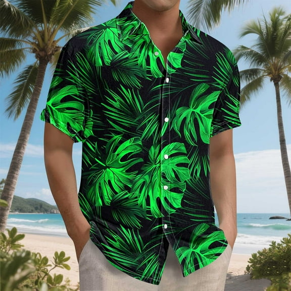 Awdenio Mens Button Down Short Sleeve Shirt Casual: Beach Vacation Tropical Mens Button Down Short Sleeve Shirt with Pocket