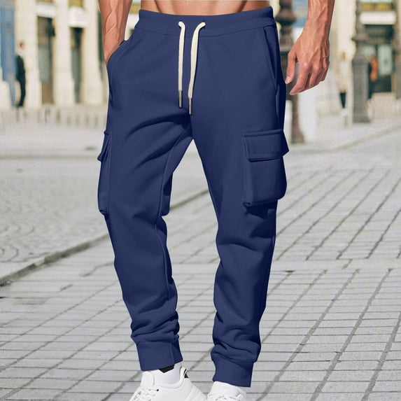 Awdenio Mens Cargo Pants Fleece Cargo Sweatpants Heavyweight Elastic Waist Pants with Pockets Baggy Drawstring Jogger Pants