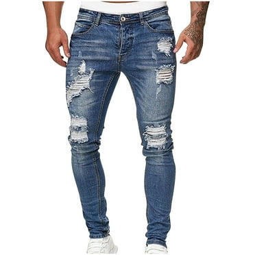 Awdenio Mens Casual Cotton Straight Ripped Hole Trousers Jeans Pants Full Length Pants Soft and Breathable Fabric, Perfect for Casual Wear
