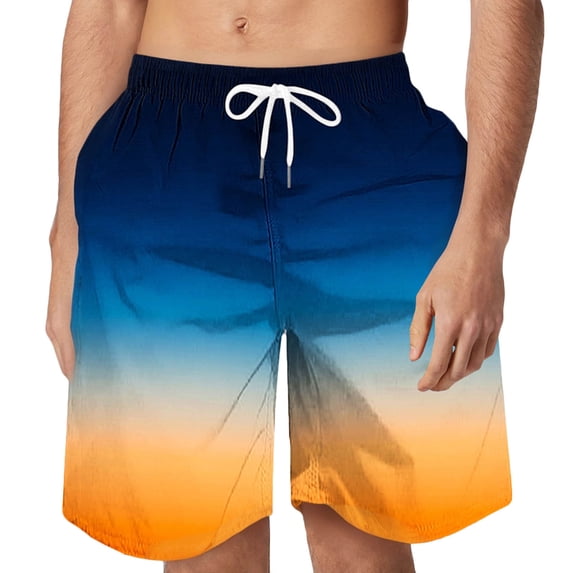 Awdenio Mens Casual Fashion Gradation Print Shorts Drawstring Waist With Pockets Elastic Waist Beach Pants Breathable, Loose Fit, Perfect for All Seasons
