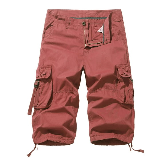Awdenio Mens Casual Fashion Solid Shorts With Multi-pocket Button Zipper Elastic Waist Shoort Pants Perfect for Summer Outdoor Leisure and Work