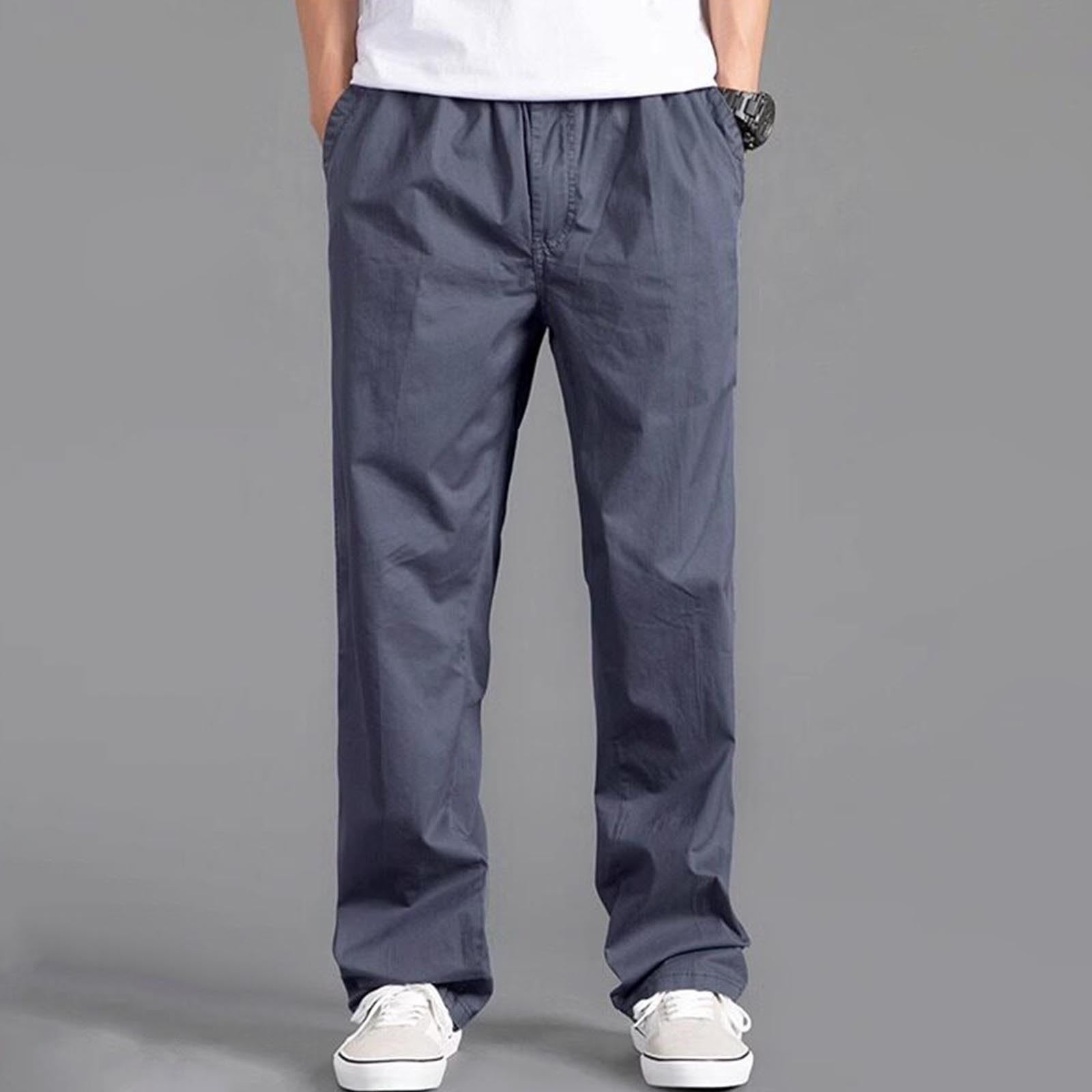 Awdenio Mens Casual Pants Loose Fit Elastic Drawstring Waist Straight ...