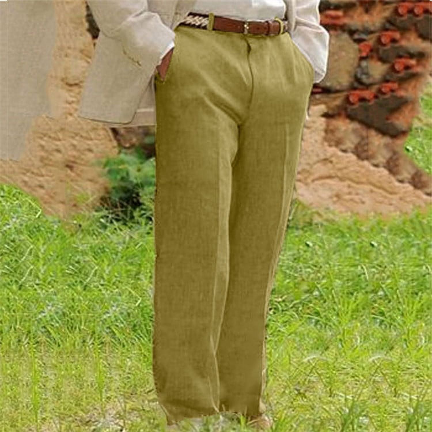 Awdenio Mens Classic Fit Straight Leg Solid Pants with Double Pleat