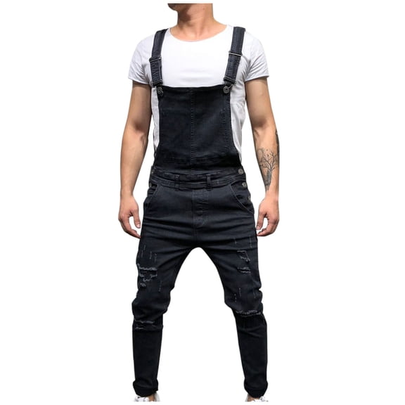 Awdenio Mens Denin Overalls Fashion Slim Fit Casual Jean Ripped Jumpsuits Rompers Workwear Adjustable Suspenders Design Christmas ,Size M