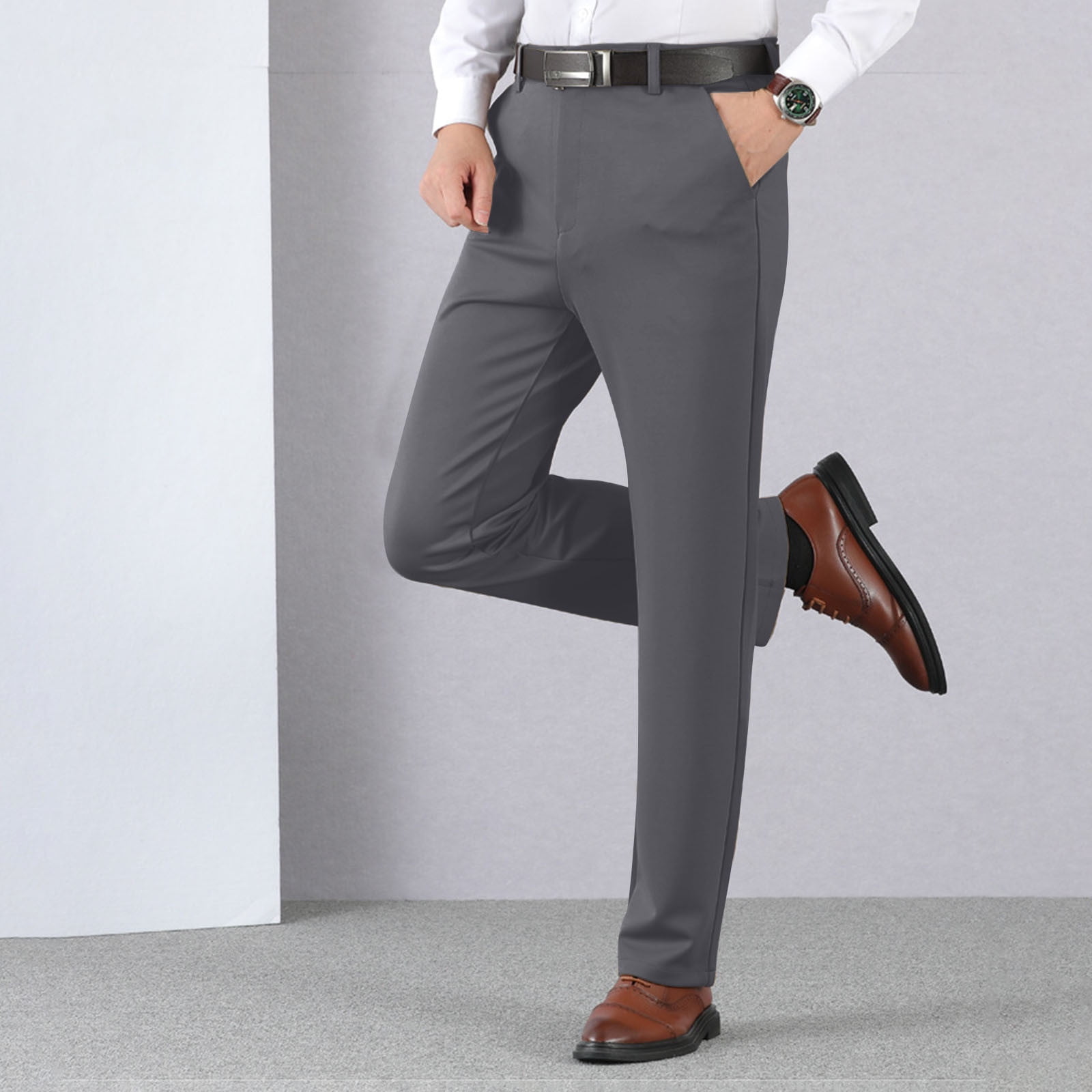 Awdenio Mens Dress Pants Straight Stretch Slim Fit Skinny Suit Business