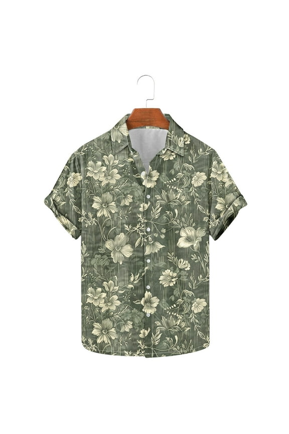 Mens Dress Shirts Short Sleeve Casual Printed Button Down Tropical Shirt Summer Holiday Beach Hawaii Shirts,Size 3XL