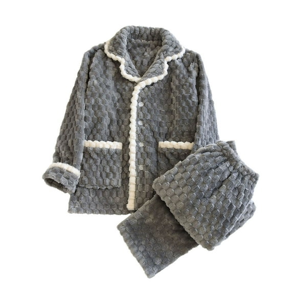 Awdenio Mens Fleece Pajama Set Heavyweight Soft Warm Long Sleeve Sleepwear with Pockets Cozy Button-Down Pjs for Men