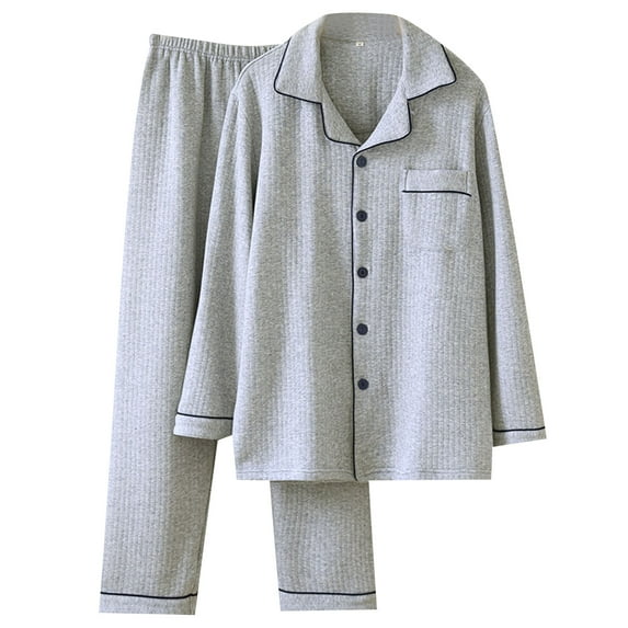 Awdenio Mens Fleece Pajama Set Soft Warm Long Sleeve Sleepwear with Pockets Cozy Button-Down Pjs for Men