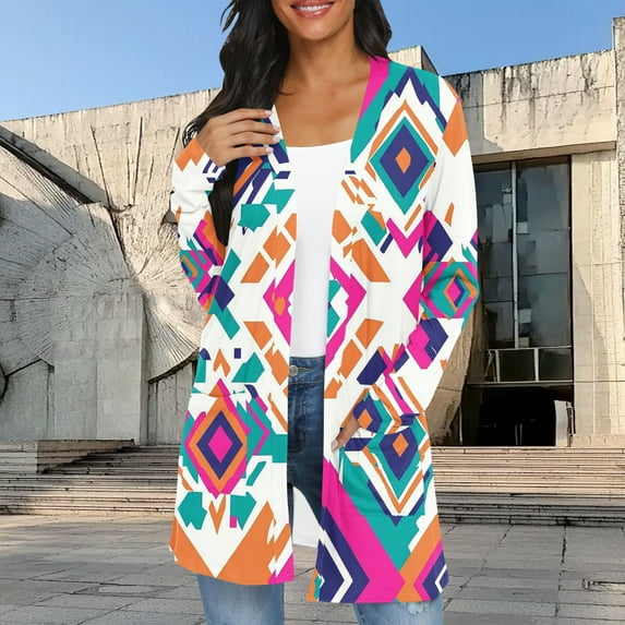 Awdenio Cardigans for Women Trendy Mid-Length Casual Shirt Floral Print Fashion Tshirt Trendy Coat with Pocket