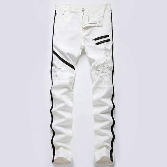Awdenio Mens Full Length Pants Comfortable New Fashion Have Pockets Button Zipper Personality Denim Trend Jeans