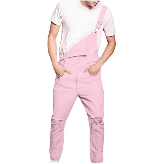 Awdenio Mens Full Length Pants Overalls Casual Fashion Soid Pocket Ripped Pants Long Pants Cargo Pants Suspender Trousers Regular Length, All-Season Basics