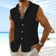 thumbnail image 1 of Awdenio Mens Graphic T-Shirts Sleeveless Button Down Shirts Linen Cotton Summer Beach Basic Tank T-Shirt Tops, 1 of 5