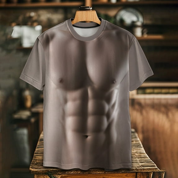 Awdenio Mens Graphic T-shirts 3D Muscle Printed Men's Short Sleeve T-Shirt 3D Print Muscle T-Shirt Summer Tees