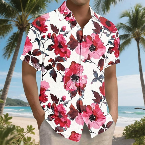 Awdenio Mens Graphic T-shirts Casual: Beach Vacation Tropical Mens Button Down Short Sleeve Shirt with Pocket