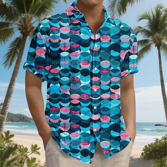Awdenio Mens Graphic T-shirts Casual: Beach Vacation Tropical Mens Button Down Short Sleeve Shirt with Pocket