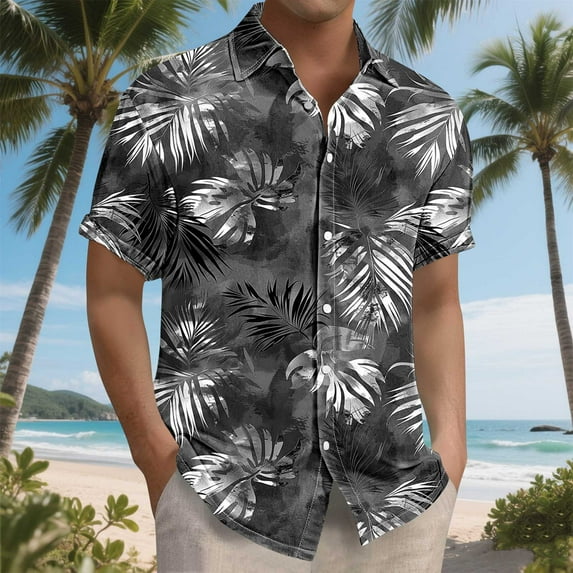Awdenio Mens Graphic T-shirts Casual: Beach Vacation Tropical Mens Button Down Short Sleeve Shirt with Pocket
