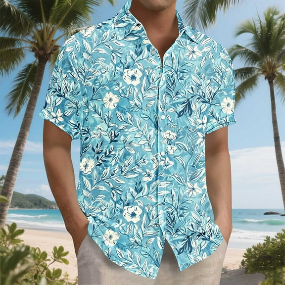 Awdenio Mens Graphic T-shirts Casual: Beach Vacation Tropical Mens Button Down Short Sleeve Shirt with Pocket