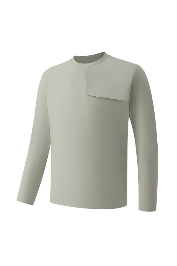 Mens Graphic T-shirts Long Sleeve Pocket Tee Crewneck Moisture Wicking Casual Tshirts Solid Color