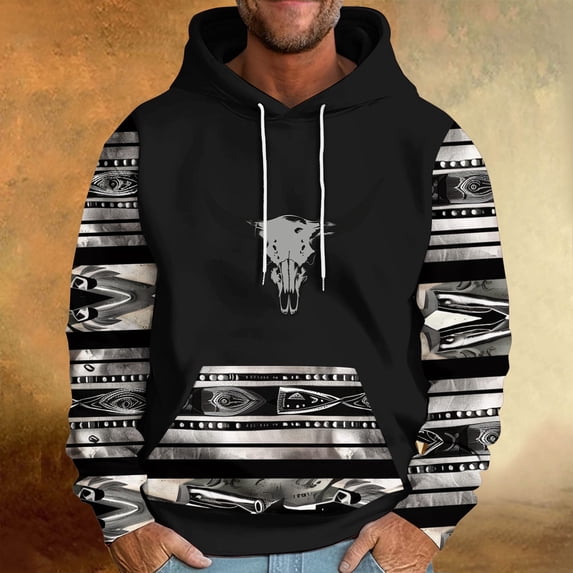 Awdenio Mens Hoodies Sweatshirts Aztec Ethnic Hoodies Mens Lightweight Casual Western Hooded Sweatshirts Long Sleeve Drawstring Color Block Pullover