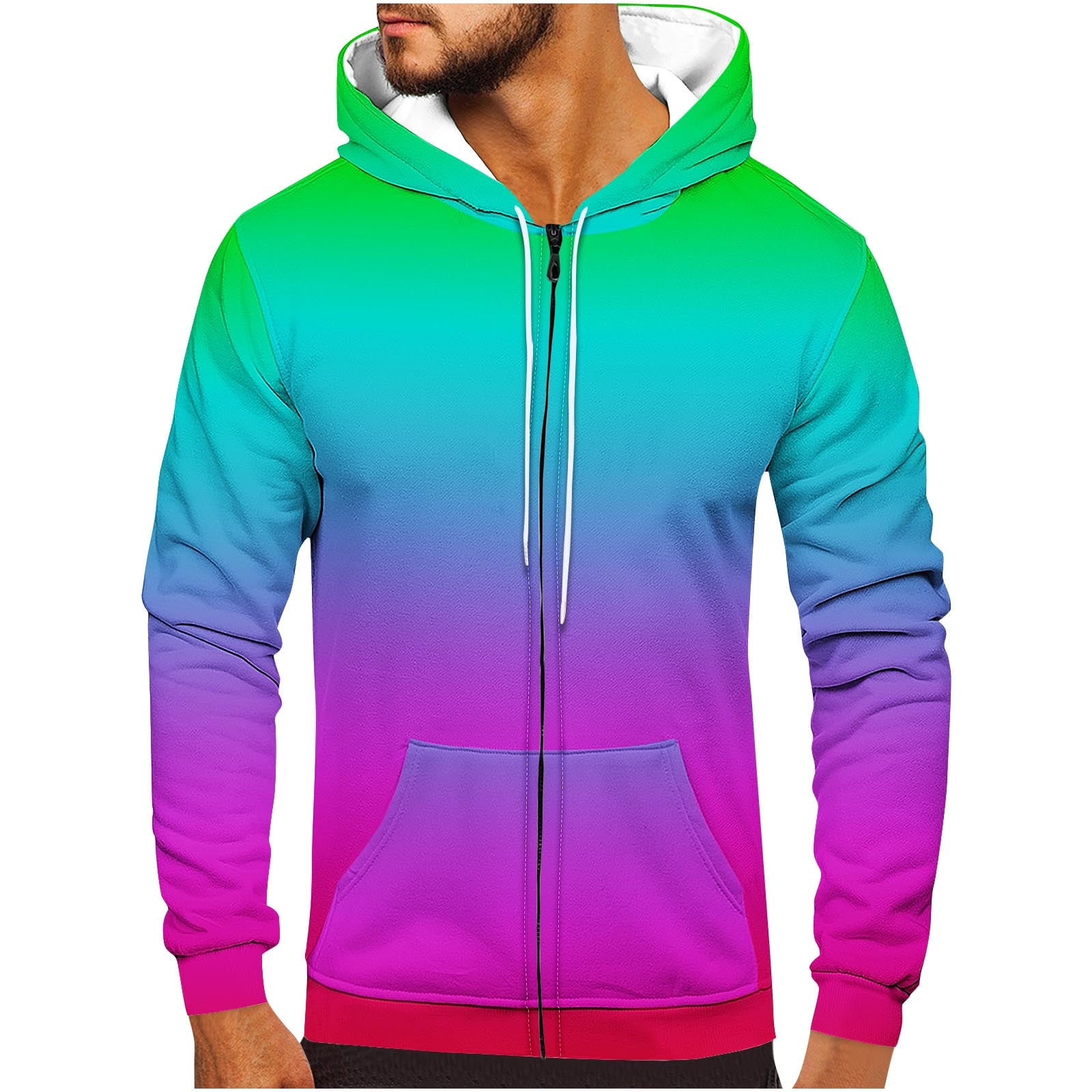 Awdenio Mens Hoodies Sweatshirts Graphic Gradient Zip Up Shirt for Men