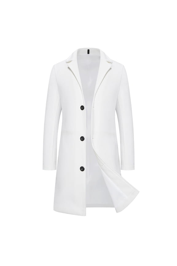 Mens Jacket Classic Wool Trench Overcoat Single Breasted Mid Long Wool Blend Top Pea Coats Jackets