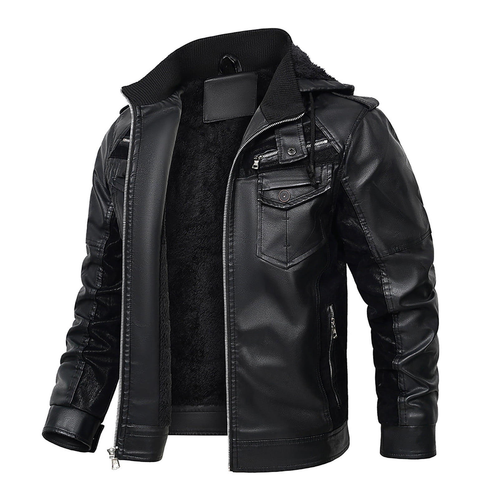 Awdenio Mens Jacket Faux Leather Jacket with Hood, Fall Coat Lightweight Motorcycle PU Leather Jacket for Men
