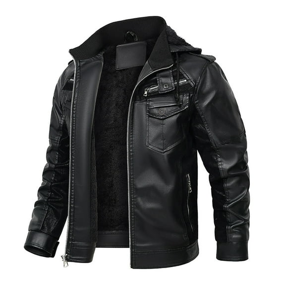 Awdenio Mens Jacket Faux Leather Jacket with Hood, Fall Coat Lightweight Motorcycle PU Leather Jacket for Men