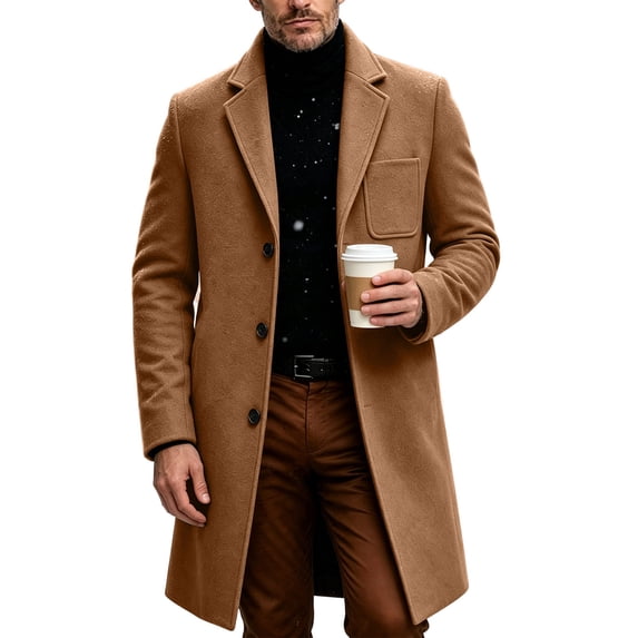 Awdenio Mens Jackets Single Breasted Long Pea Coat Overcoat Notched Lapel Slim Fit Business Casual Trench Coat