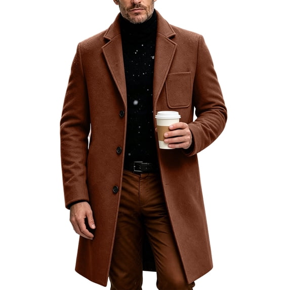 Awdenio Mens Jackets Single Breasted Long Pea Coat Overcoat Notched Lapel Slim Fit Business Casual Trench Coat