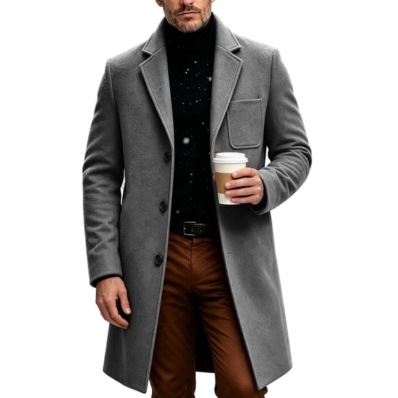 Awdenio Mens Jackets Single Breasted Long Pea Coat Overcoat Notched Lapel Slim Fit Business Casual Trench Coat
