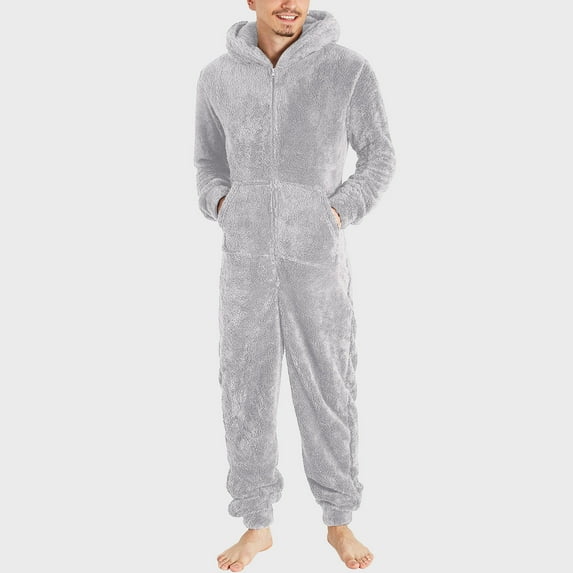 Awdenio Hoodies for Men Onesie Pajamas Lightweight Fuzzy Fleece Zip Up Jumpsuit Long Sleeve Long Pants One Piece Pjs