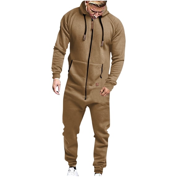 Awdenio Mens Jumpsuit Overalls Hooded Zip Drawstring Pocket Hoodie Solid Color Long Sleeve Jumpsuit Summer Vacation, Hiking, and Daily Wear