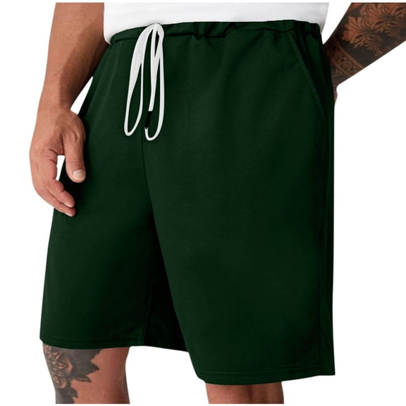 Awdenio Mens Lace-up Elastic Waist Pocket Exercise Fitness Home Half Shorts Pants Perfect for Weekend Casual Golf Hiking & Outdoor Activities in All Seasons